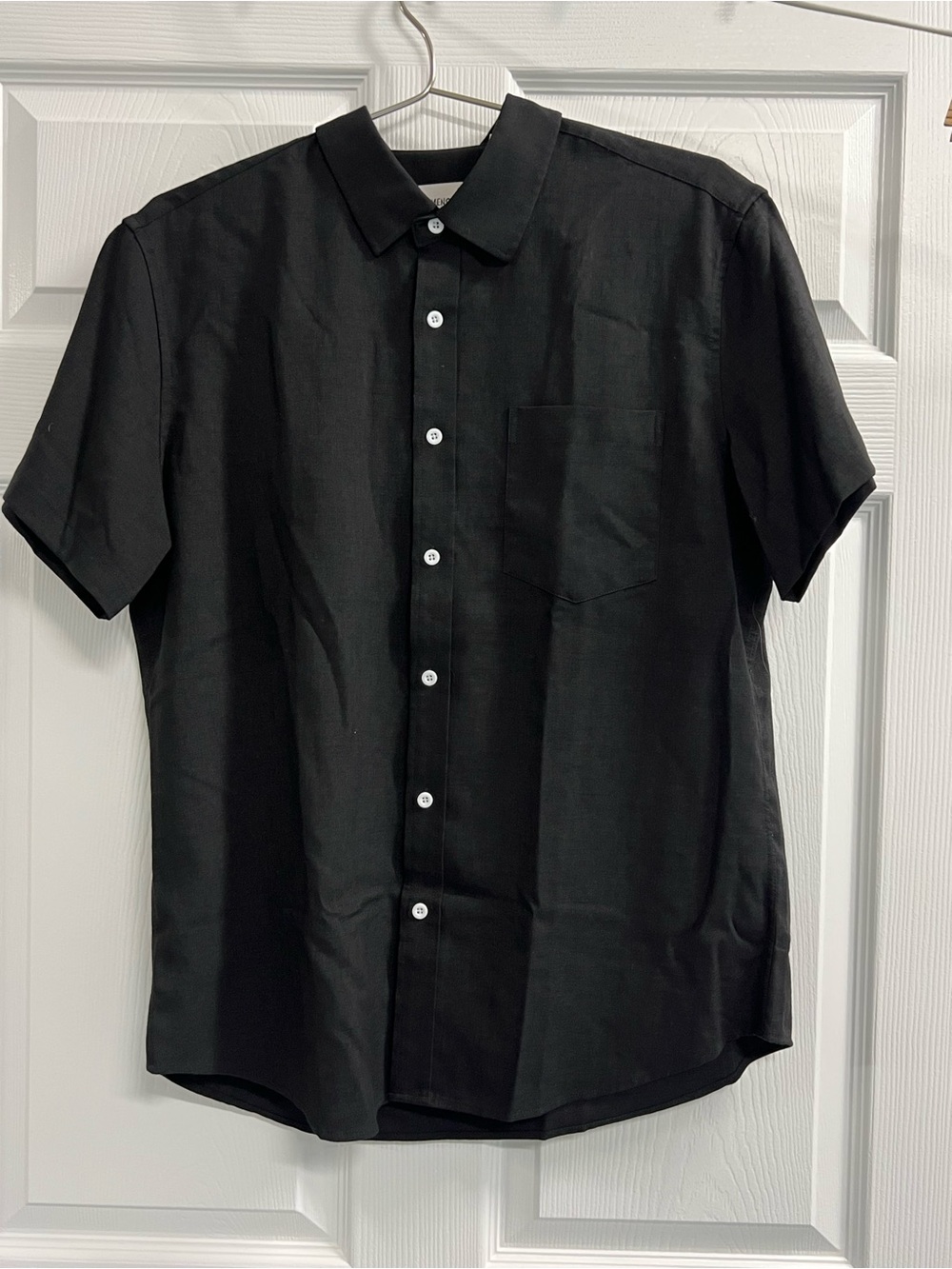 Alimens & Gentle Shirt Mens Black Italian Linen Short Sleeve Shirt - Medium EUC